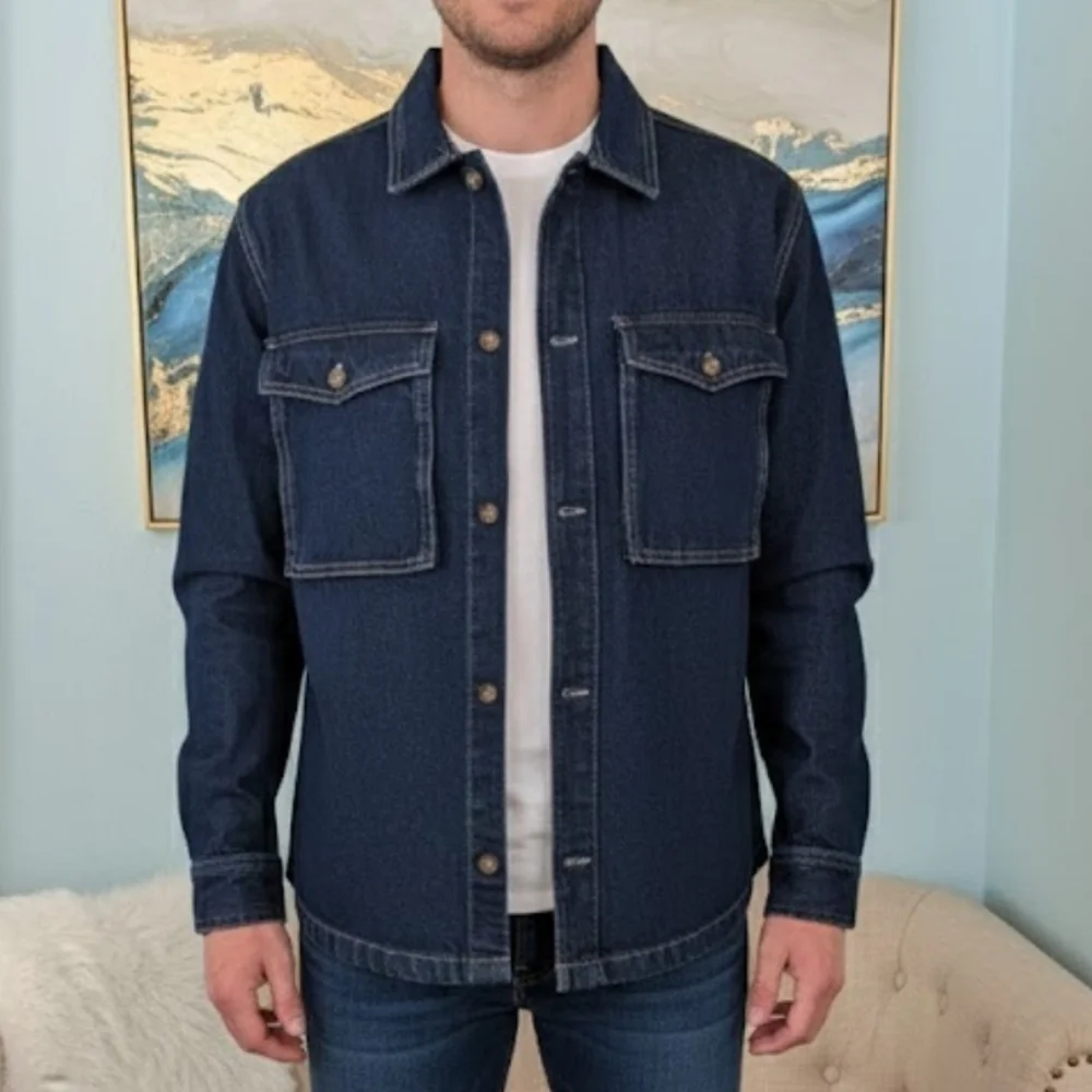 NWT Plenum Studio Men's Dark Blue Denim Large Pockets Jacket Size M